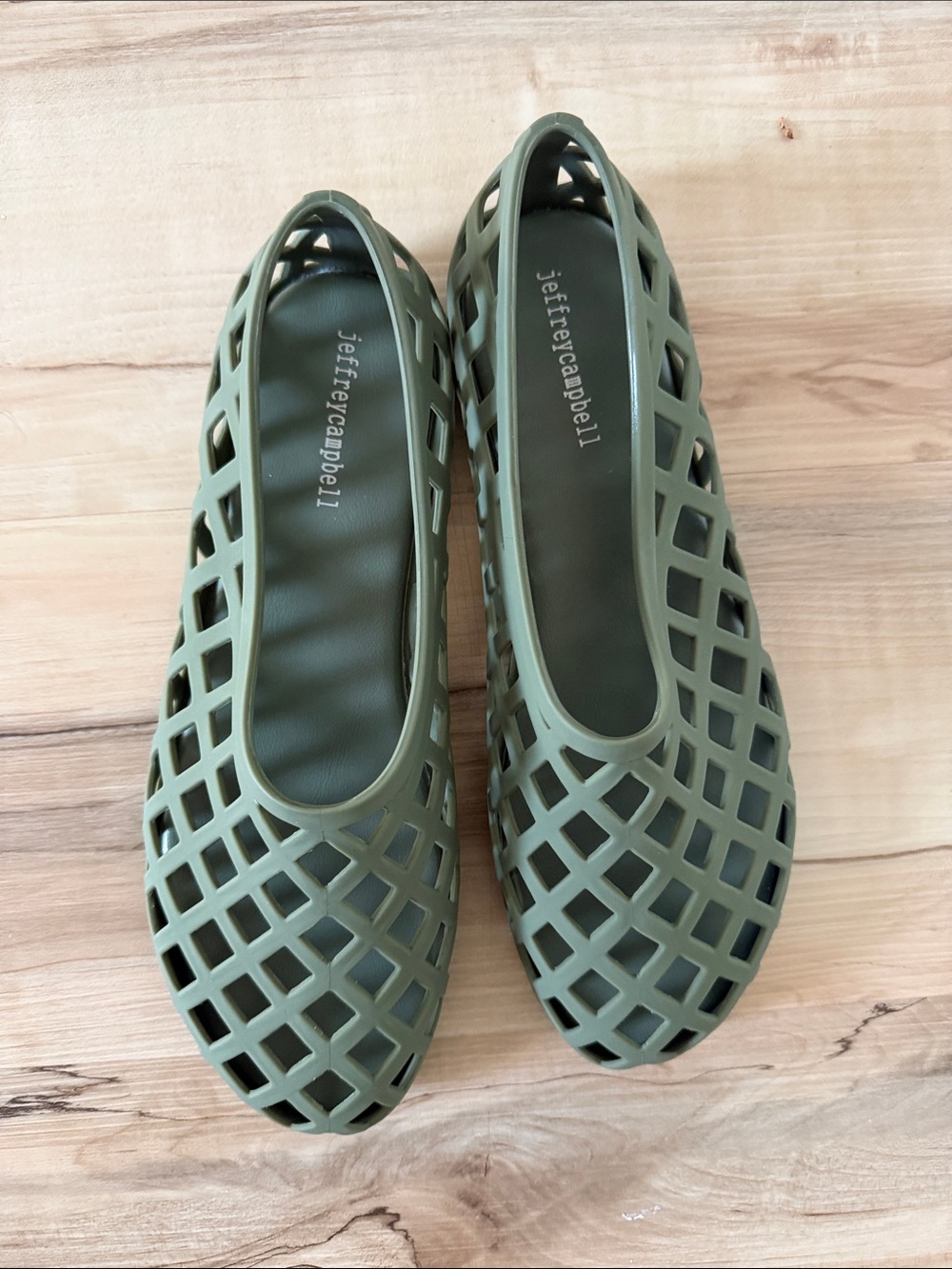Jeffrey Campbell Olive Green Lattice Cutout Slip-On Flats